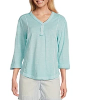 Westbound Rolled 3/4 Sleeve Faux Henley Top