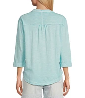 Westbound Rolled 3/4 Sleeve Faux Henley Top
