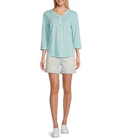 Westbound Rolled 3/4 Sleeve Faux Henley Top