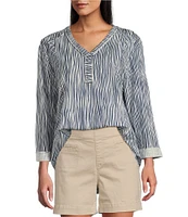 Westbound Rolled 3/4 Sleeve Faux Henley Top