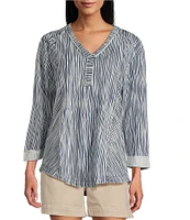 Westbound Rolled 3/4 Sleeve Faux Henley Top