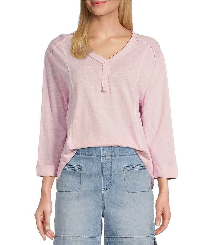 Westbound Rolled 3/4 Sleeve Faux Henley Top