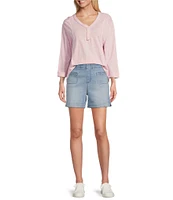 Westbound Rolled 3/4 Sleeve Faux Henley Top