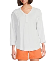 Westbound Rolled 3/4 Sleeve Faux Henley Top