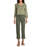 Westbound Rolled 3/4 Sleeve Faux Henley Top
