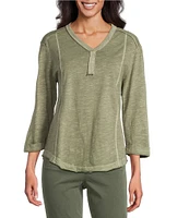Westbound Rolled 3/4 Sleeve Faux Henley Top