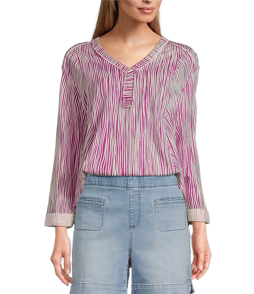 Westbound Rolled 3/4 Sleeve Faux Henley Top