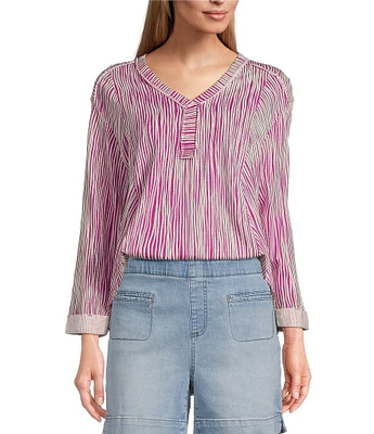 Westbound Rolled 3/4 Sleeve Faux Henley Top