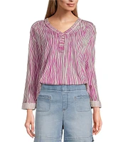 Westbound Rolled 3/4 Sleeve Faux Henley Top