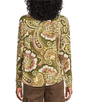 Westbound Round Neck Long Sleeve Paisley Knit Tee Shirt