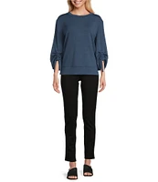 Westbound Ruched Sleeve Crew Neck Top