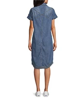 Westbound Short Rolled Sleeve Button Front Point Collar Shirt Dress