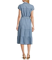 Westbound Short Sleeve Button Front Shirt A-Line Midi Dress