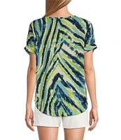 Westbound Abstract Printed Short Sleeve Henley Neckline Knit Top