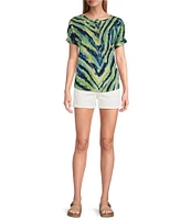 Westbound Abstract Printed Short Sleeve Henley Neckline Knit Top