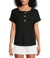 Westbound Short Sleeve Henley Neckline Knit Top