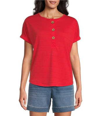 Westbound Short Sleeve Henley Neckline Knit Top