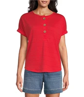 Westbound Short Sleeve Henley Neckline Knit Top