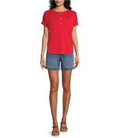 Westbound Short Sleeve Henley Neckline Knit Top