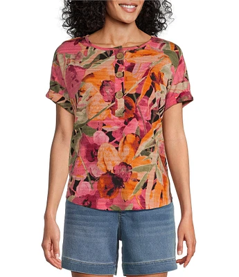 Westbound Short Sleeve Floral Knit Top