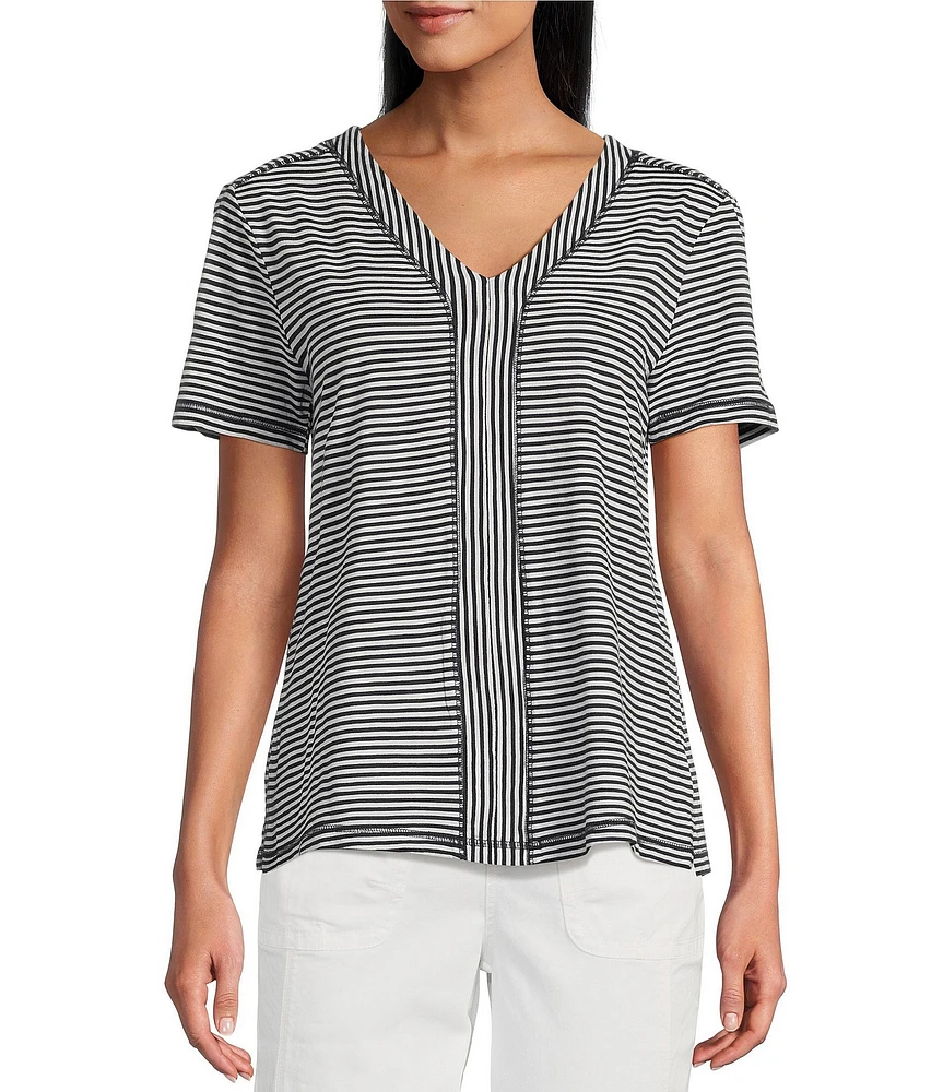 Westbound Stripe Print Short Sleeve V-Neck Top