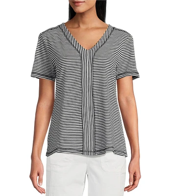 Westbound Stripe Print Short Sleeve V-Neck Top