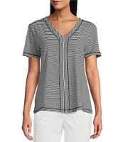 Westbound Stripe Print Short Sleeve V-Neck Top