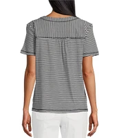 Westbound Stripe Print Short Sleeve V-Neck Top