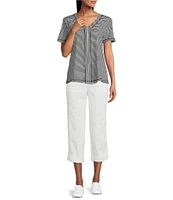 Westbound Stripe Print Short Sleeve V-Neck Top