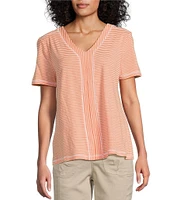 Westbound Stripe Print Short Sleeve V-Neck Top