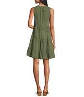 Westbound Sleeveless Button Front Tiered Dress