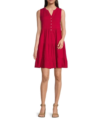 Westbound Sleeveless Button Front Tiered Dress