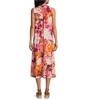 Westbound Sleeveless Button Front Y-Neck A-Line Midi Dress