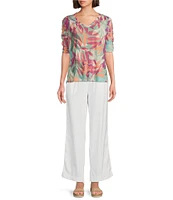Westbound Smocked Waist Mid Rise Wide Leg Linen Pants