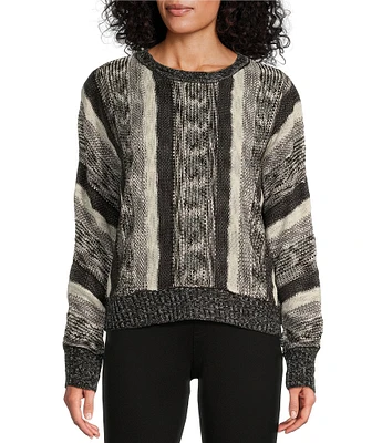 Westbound Stripe Cuffed Long Sleeve Relaxed Crew Neck Sweater