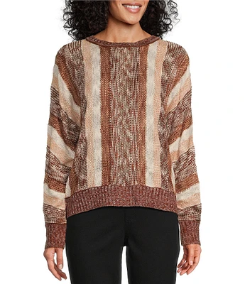 Westbound Stripe Cuffed Long Sleeve Relaxed Crew Neck Sweater