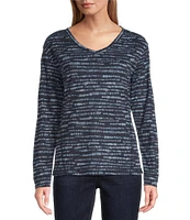 Westbound Stripe Print Knit Long Sleeve V-Neck Top