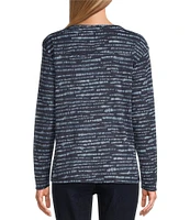 Westbound Stripe Print Knit Long Sleeve V-Neck Top