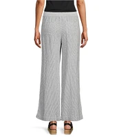 Westbound Stripe Print Smocked Waist Mid Rise Wide Leg Linen Pants