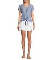 Westbound Stripe Short Sleeve V-Neck Tie Front Top