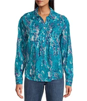Westbound Tie-Dye Roll Tab Long Sleeve Point Collar Henley Top