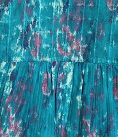 Westbound Tie-Dye Roll Tab Long Sleeve Point Collar Henley Top