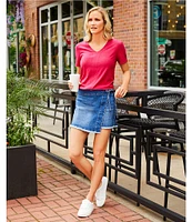 Westbound Denim Tie Wrap Fray Hem Skort
