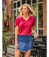 Westbound Denim Tie Wrap Fray Hem Skort