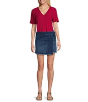 Westbound Denim Tie Wrap Fray Hem Skort