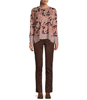 Westbound Tonal Floral Toss Long Sleeve Crew Neck Button Cuff Top