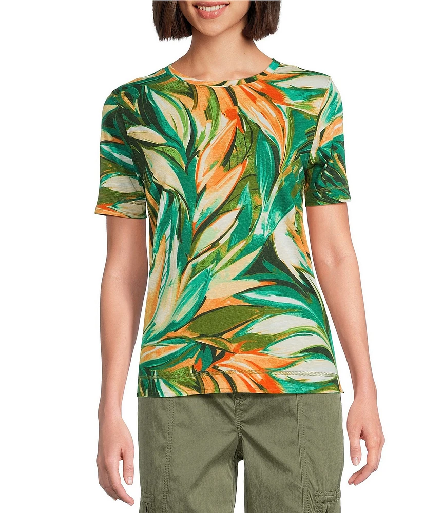 Westbound Tropical Leaf Short Sleeve Crew Neck Top