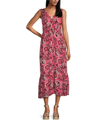 Westbound V-Neck Sleeveless Button Front Paisley Maxi Dress