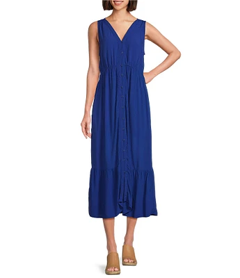 Westbound V-Neck Sleeveless Button Front Maxi Dress