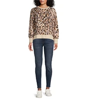 Westbound Watercolor Jungle Print Long Sleeve Drop Shoulder Crew Neck Top